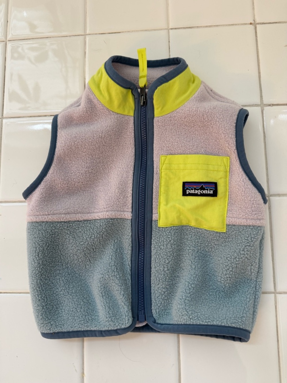 Patagonia Kids Fleece Vest in Pink, Blue & Yellow